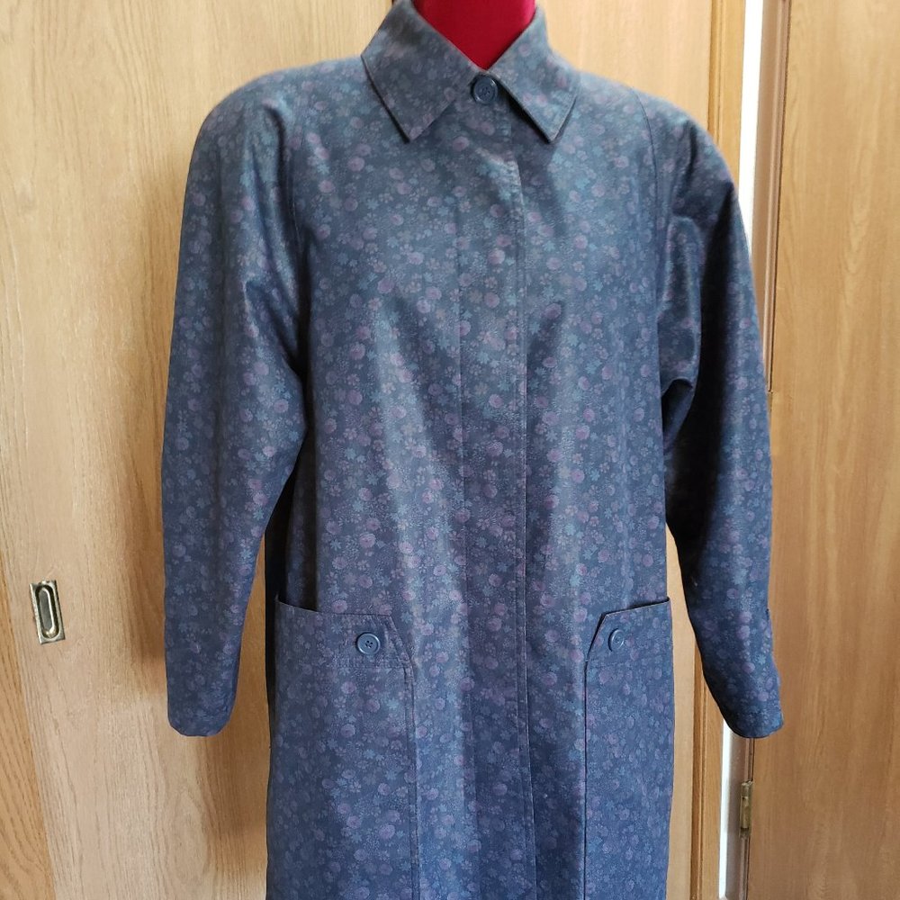 Vintage London Fog Trench Coat Navy w/Floral Sz 10